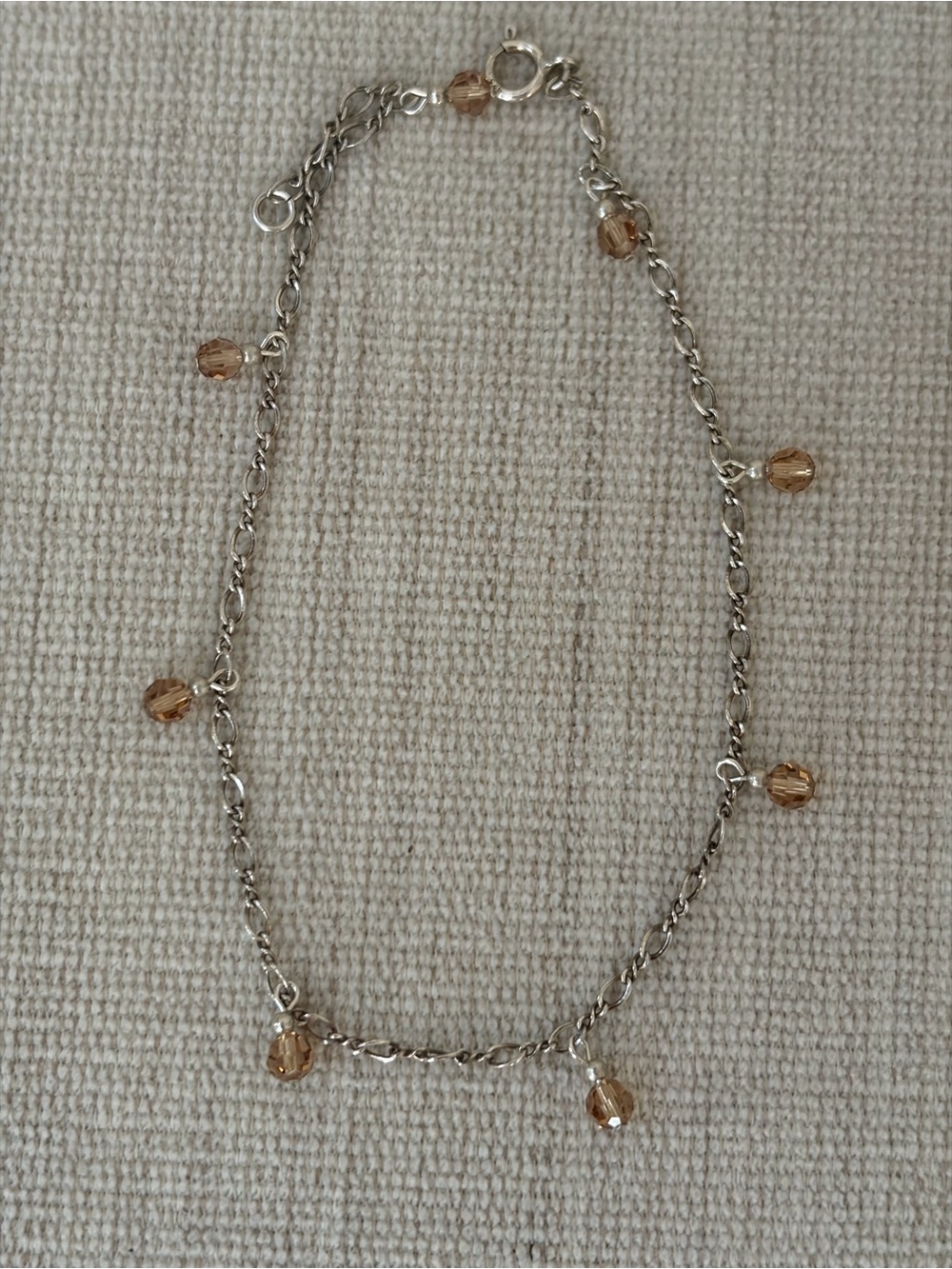 Delicate Silver Chain Anklet with Amber Crystal Drops